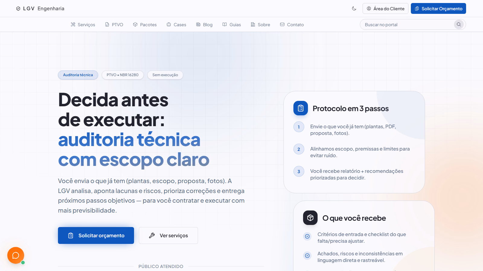 Captura de referência do projeto LGV Engenharia