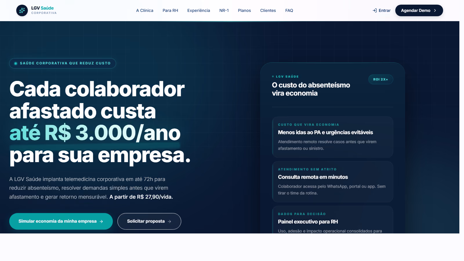 Captura da página inicial de LGV Saúde.
