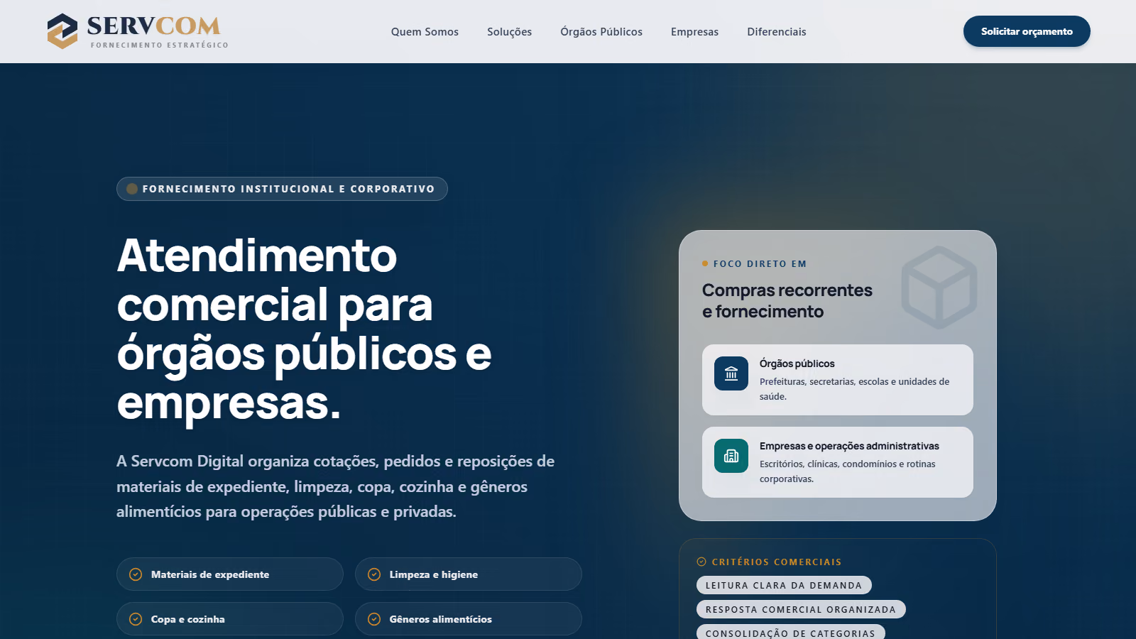 Captura da página inicial de ServCom Digital.